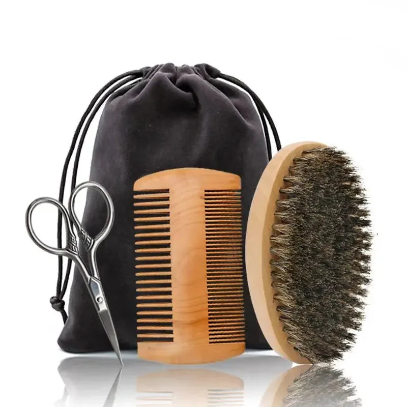 Boar Bristle Beard Brush & Comb Set