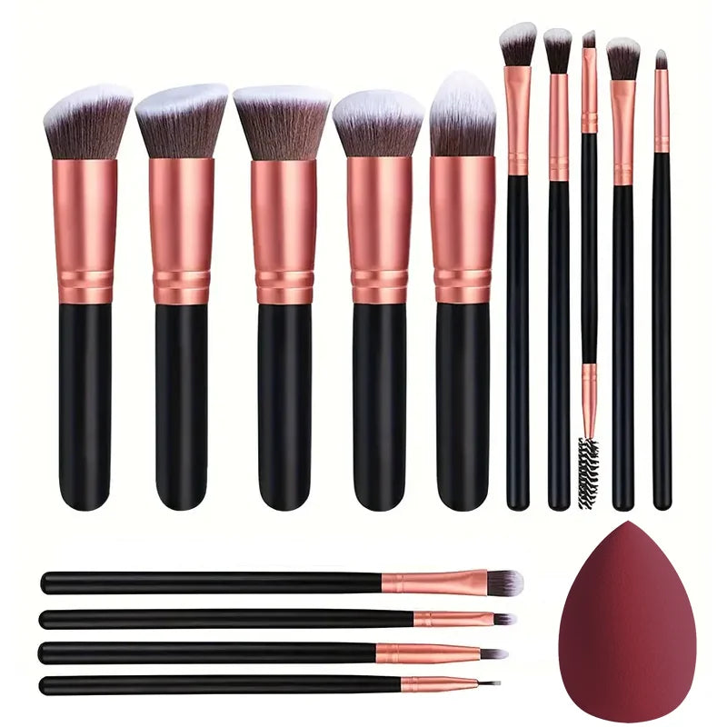 14-Piece Fluffy Makeup Brush Set with Sponge