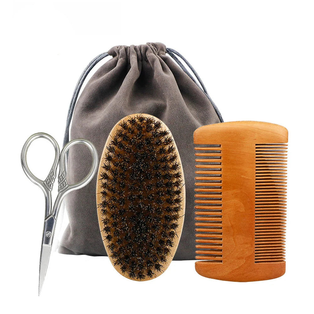 Boar Bristle Beard Brush & Comb Set