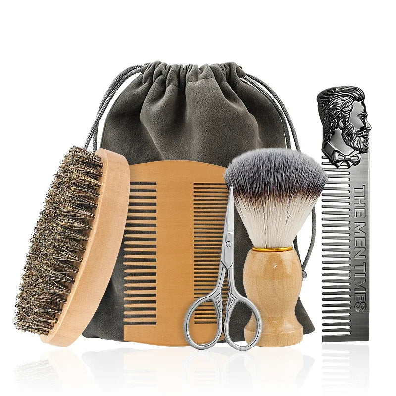 Boar Bristle Beard Brush & Comb Set