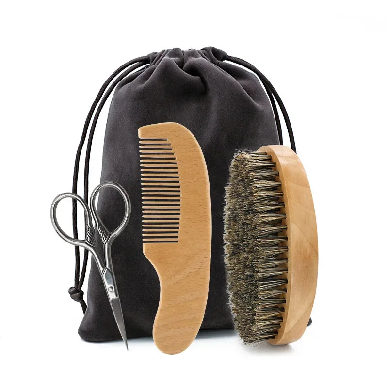 Boar Bristle Beard Brush & Comb Set