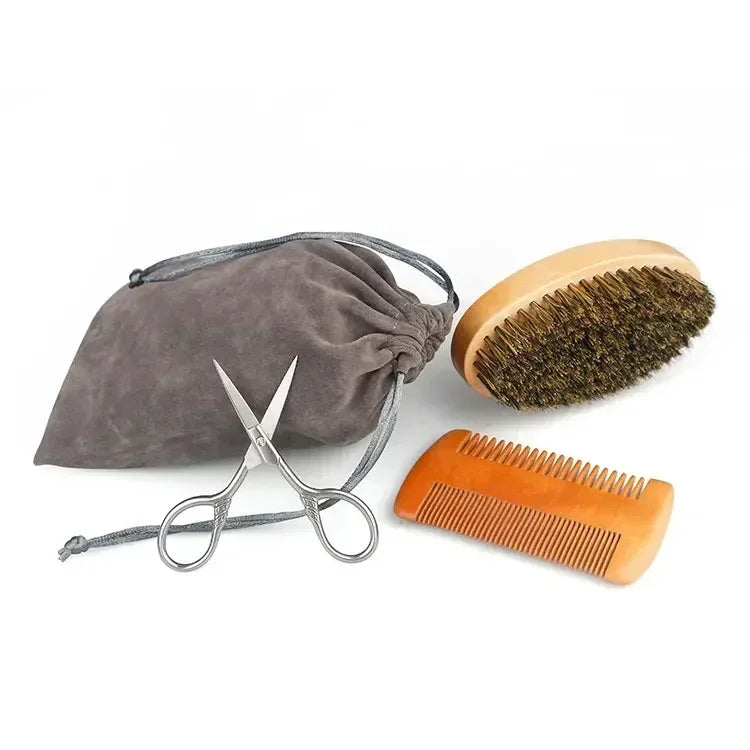 Boar Bristle Beard Brush & Comb Set