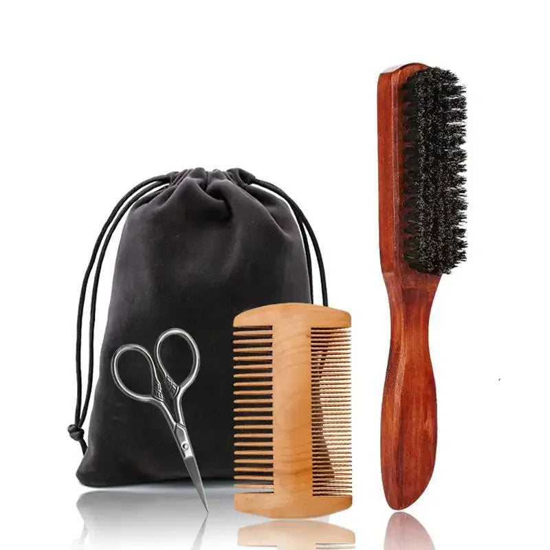 Boar Bristle Beard Brush & Comb Set