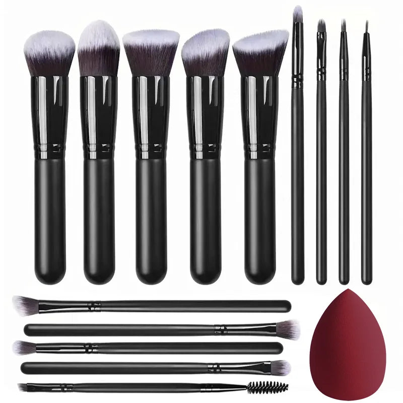 14-Piece Fluffy Makeup Brush Set with Sponge