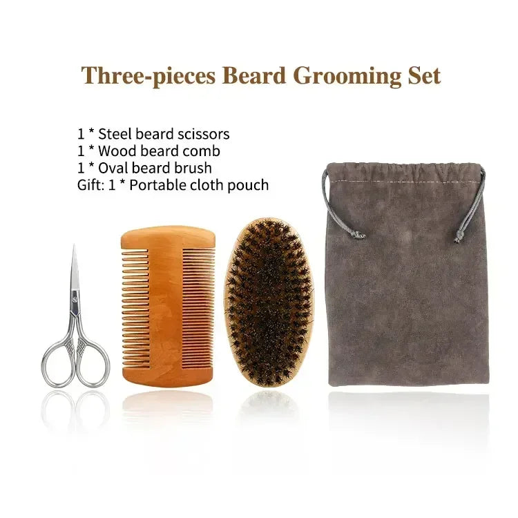 Boar Bristle Beard Brush & Comb Set